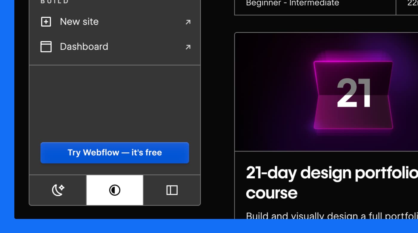 Webflow University high contrast mode dark