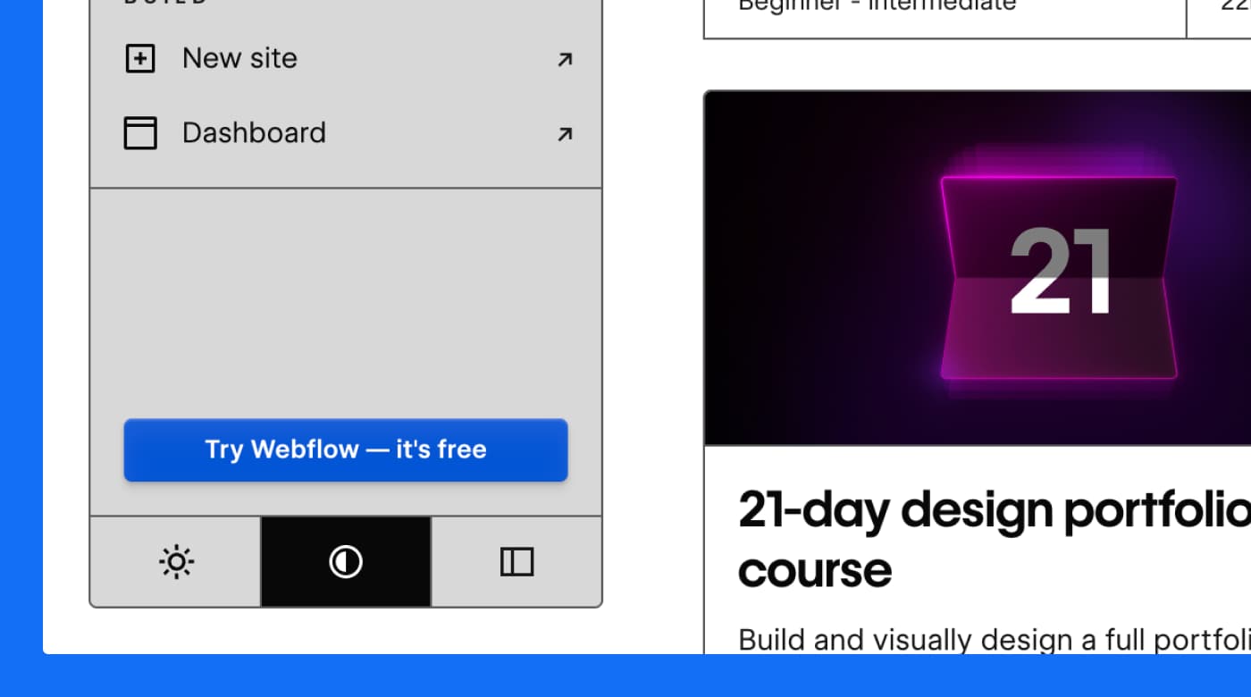 Webflow University high contrast mode light